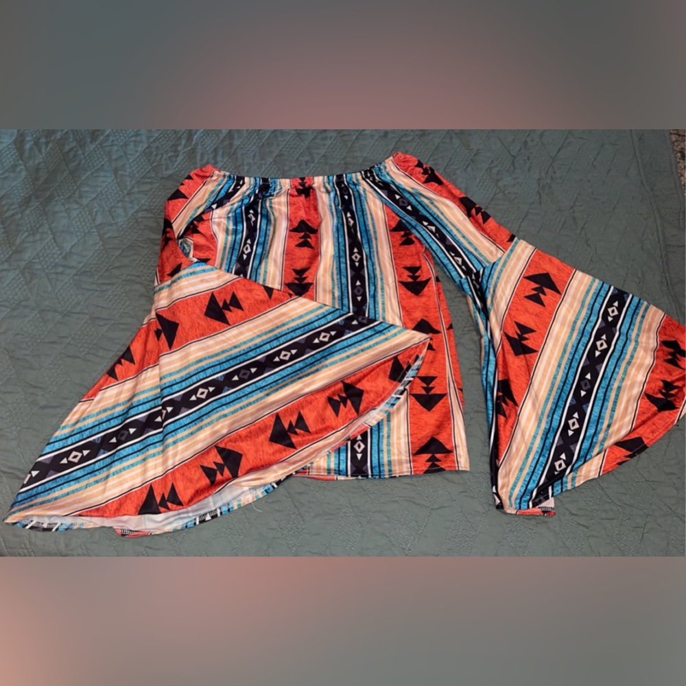 Southwestern off shoulder flare sleeve